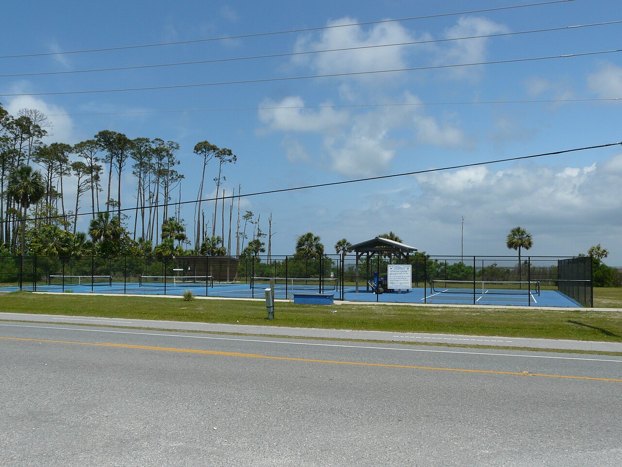 Pickleball court at Salinas Park in Gulf County, Florida.. Reference photograph; not represented as the Miami story venue or its named subjects..
